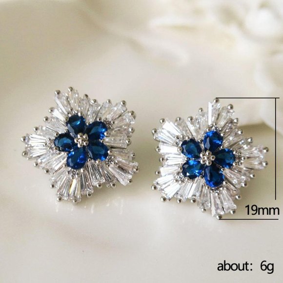 "Blue Flower Vintage Micro CZ Diamond Snowflake Earrings, GPMB1718 - Picture 6 of 6